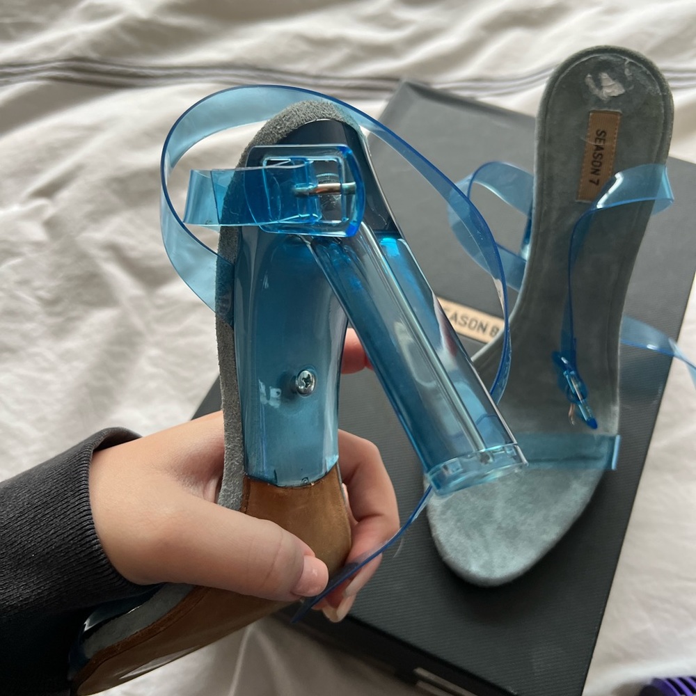 Season 7 blue tinted clear wrap around Yeezy heels
